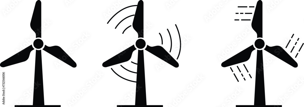 Wind Riser Icon Wind turbine icons set silhouettes. Windmill black flat vector ...