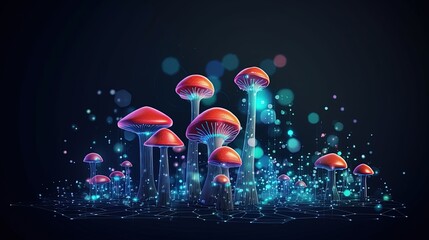 Wall Mural - abstract background with a growing digital mushroom. machine learning and big data array visual conc