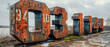 A photorealistic snapshot of a giant monument, constructed from rusted metal, located on an abandoned industrial site 