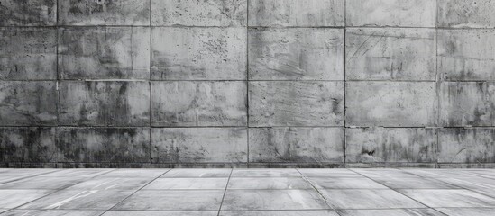 Canvas Print - The empty room features a grey rectangular brickwork wall, a wooden flooring, and parallel brickwork in the building.