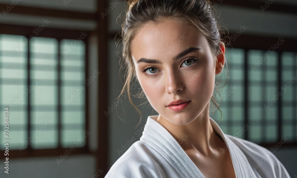 Dynamic Discipline: Beautiful Karate Warrior Woman Displays Grace in Action