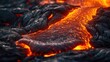 volcanic eruption close-up. fiery lava flows.