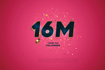 Wall Mural - Blue golden 16M isolated on Pink background, Thank you followers peoples, 16M online social group, 17M