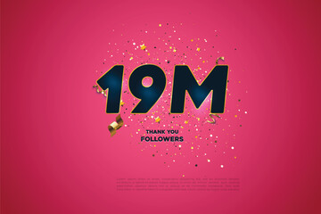 Wall Mural - Blue golden 19M isolated on Pink background, Thank you followers peoples, 19M online social group, 20M