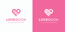 Vector Logo Design Illustration Of Book Shape In Heart Line Shape.