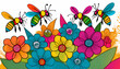 Bienen fliegen über bunten Blüten, Freifläche