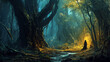 Mysterious dark forest. Fantasy landscape