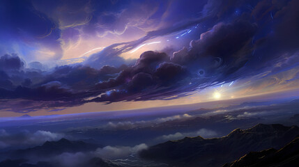 Wall Mural - Fantasy alien planet. Mountain and clouds