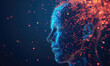 Human head created in low poly style. Man face polygon light. Emotional Intelligence allegory AI. Facial Recognition System concept. biometric scanning, 3D scanning