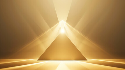 Poster - Golden light beams emanating from a pyramid shape in an abstract design.