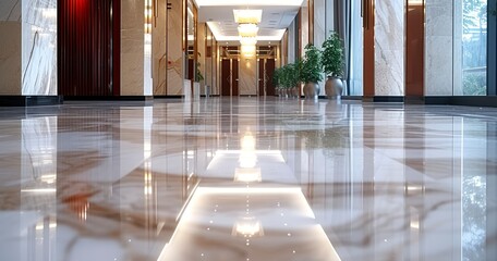 Wall Mural - The Opulent Marble Floor in a Commercial Building's Lobby, Shining After Thorough Professional Cleaning