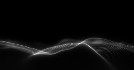 A white translucent tablecloth fluttering in the wind. White sea of particles on black background. Seamless looping animation.