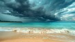 Dramatic tropical storm approaching a beach, dark clouds rolling in over the sea, the charged atmosphere before the rain 