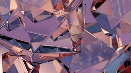 Wall Mural - Stylish background with a polygonal crystal form. A 3D abstraction of a geometric jewelry surface. Scenes with pink reflection crystals in the background.