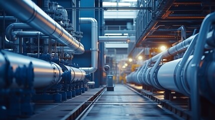 Machinery and steam turbine at a power plant background