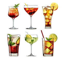 Wall Mural - Set of alcoholic cocktails isolated on transparent background
