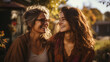 © lisssbetha - Two beautiful smiling woman. Concept of happy family or friends, blurred background