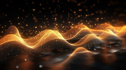 Canvas Print - dynamic symphony: abstract 3d rendering of interwoven dots and lines creating a wave of musical soun