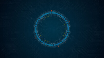 Wall Mural - blue digital circle futuristic hud elements with rotation circle head up display technology on circu