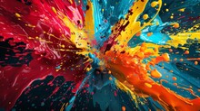 Colorful Paint Splash. Vibrant Color Combination. Abstract Artwork Expression. Liquid Explosion In Visual Dynamism Style