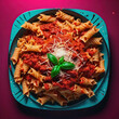 Pasta with bolognese sauce and parmesan cheese