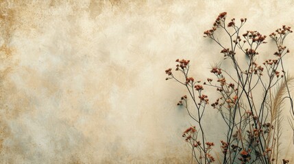 Composition of dried flowers on blurred beige background