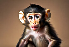Baby Monkey With Funny Face Expiration On Minimal Background
