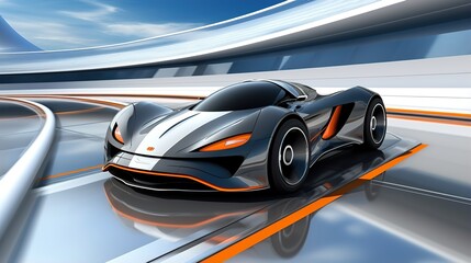 Canvas Print - car driving fast on road high tech futuristic vehicle 