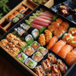 Assorted Japanese Bento Box with Sushi and Sashimi