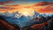 © Ilmi - a painting of a mountain evening setting in the distance and a red and blue sky in the background