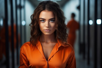 Portrait of a beautiful young woman in an orange jumpsuit.