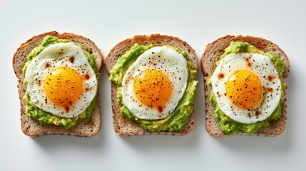 Wall Mural - Avocado toast with egg on white background