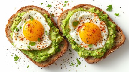 Avocado toast with egg on white background