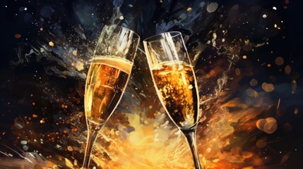 Canvas Print - New Year's Celebration Toast with Champagne Glasses and Festive Background