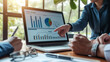 © MP Studio - person working on a laptop which displays various colorful charts and graphs indicating some data analytics or business performance metrics.