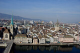 Fototapeta Sawanna - Panoramic view of the city and Lake Zürich and the Limmat-river  from | Panorama-Aussicht auf das Limmatquai und die Uni + ETH