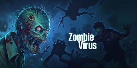 Zombie attack apocalypse and zombie virus text banner illustration design virus background.