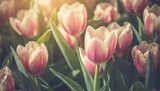 Fototapeta Tulipany - close up of blooming tulips vintage color tone
