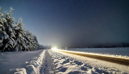 Wall Mural - white snow on the road at night