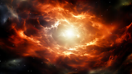 Wall Mural - fiery explosion in space, computer generated abstract background. red and orange nebula with stars a