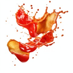 Wall Mural - Delicious potato chips falling with  tomato ketchup splashing isolated on a white background