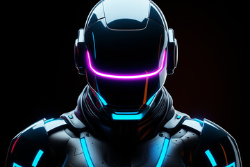 Futuristic robot with neon glow in minimalistic style. The concept of technologies of the near future.