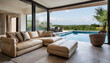 © Aminur - Inviting Lounge: Embracing Leisure in a Room with Beige Leather Seating and Poolside Perspectives
