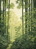 Fototapeta Las - Vintage Serene Bamboo Forests Wall Decor - Nature Artwork with a Timeless Twist