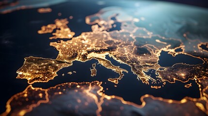 Wall Mural - europe lit up map (generative ai)