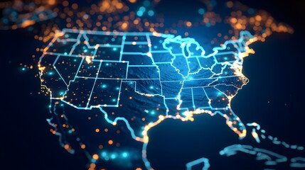 Wall Mural - glowing blue united states of america country map (generative ai)