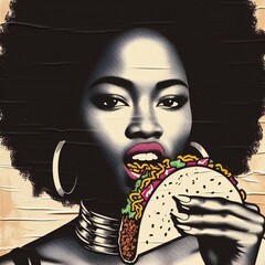 Wall Mural - woman eating taco, digital art