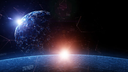 Wall Mural - artistic planets in digital cyberspace illustration background.