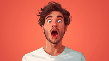Wall Mural - Vector illustration of a young man with a very surprised face