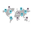 World map and people. Avatars on planet earth. Concept of world communication and people living on different continents.